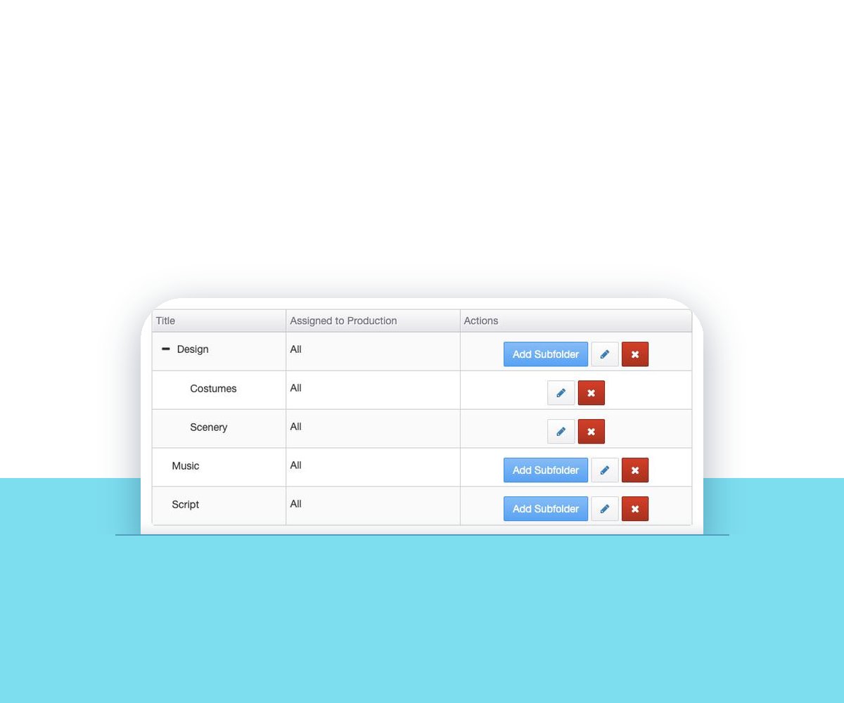 Manage Folders in VirtualCallboard: Design with Costumes and Scenery subfolders, plus Music and Script Manage Folders in VirtualCallboard: Design with Costumes and Scenery subfolders, plus Music and Script