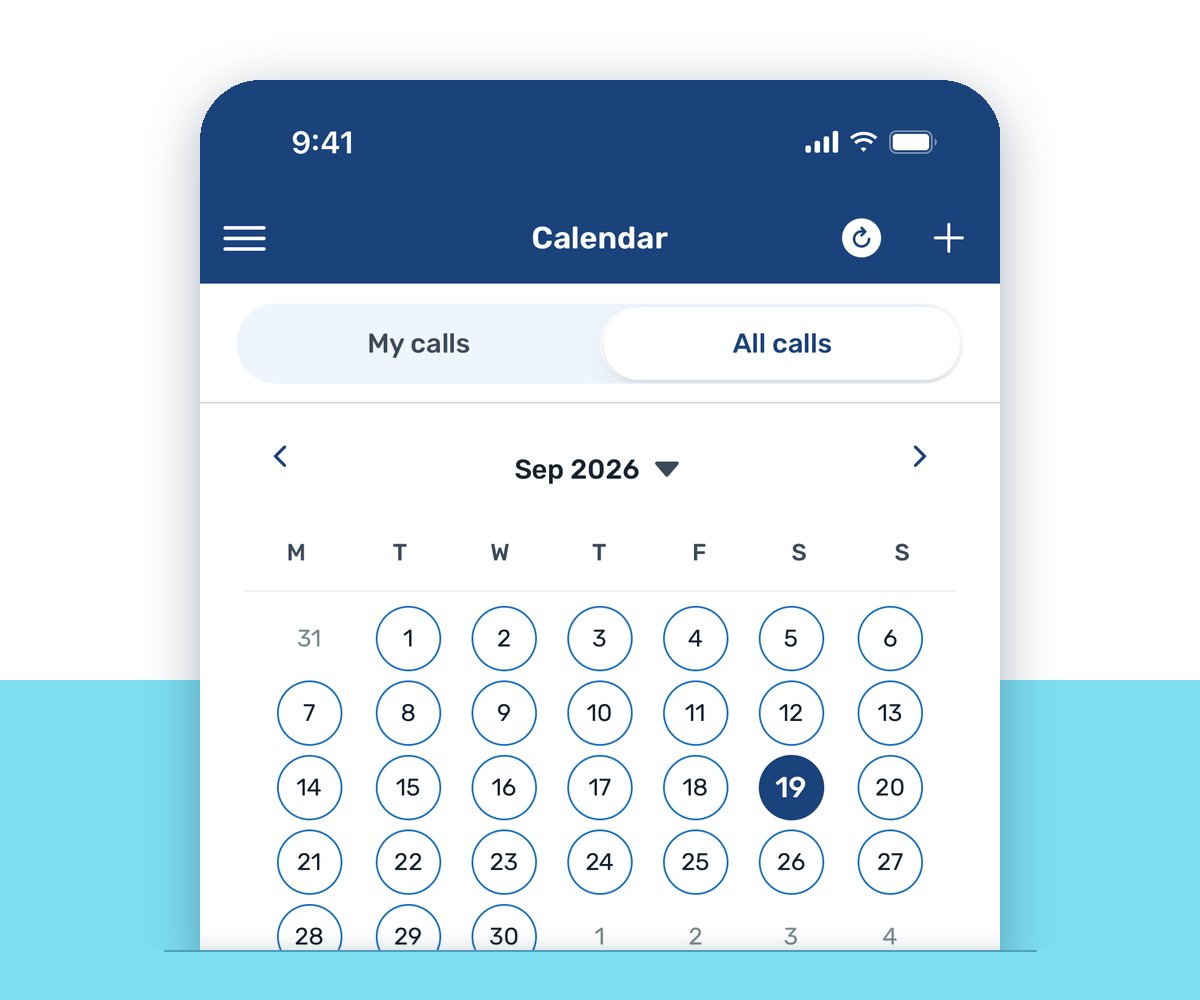 VirtualCallboard app calendar on an iPhone: the month, then each day's calls VirtualCallboard app calendar on an iPhone: the month, then each day's calls