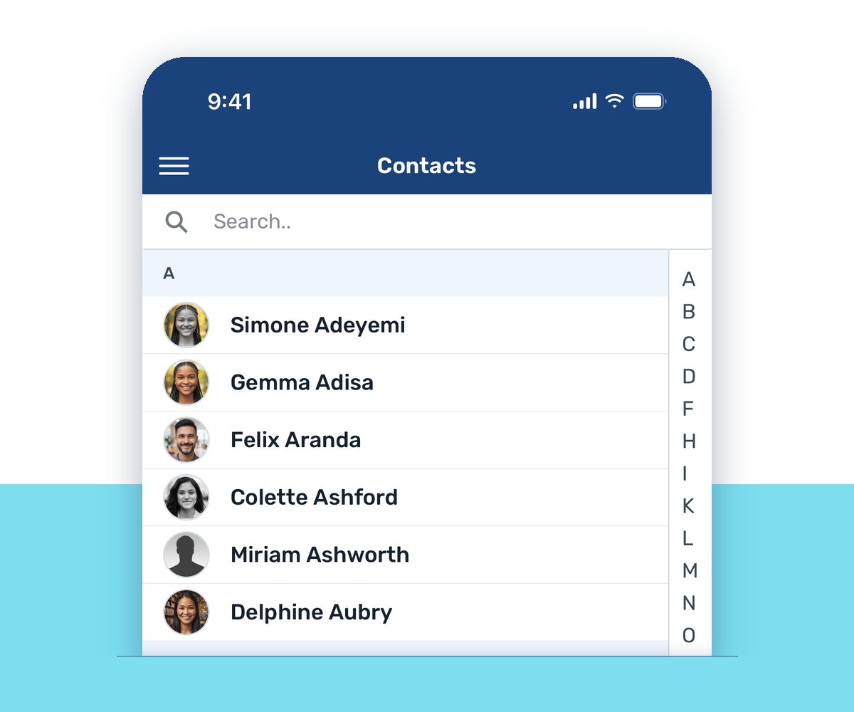 VirtualCallboard app showing the company contact list with photos VirtualCallboard app showing the company contact list with photos